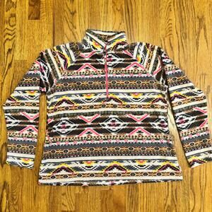 Eddie Bauer Womens XL 1/4 Zip Fleece Pullover Sweater Aztec Tribal Southwestern